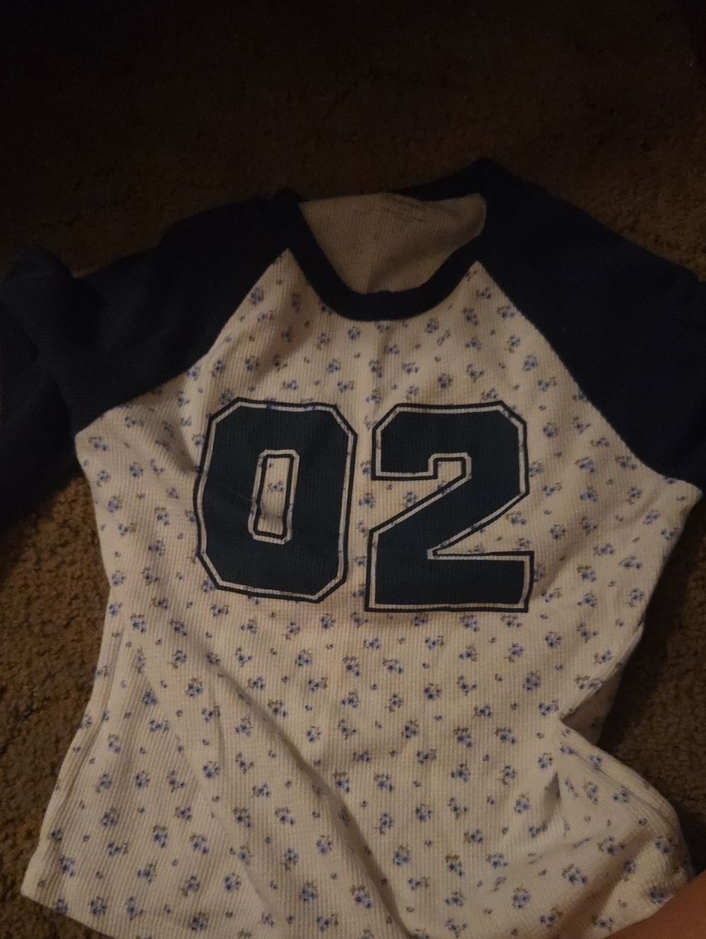 Kids Navy & White Raglan Baseball Tee with '02' Graphic